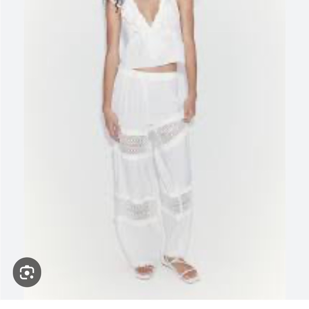 H&M White Lace Inset Crepe Pants Small NWOT